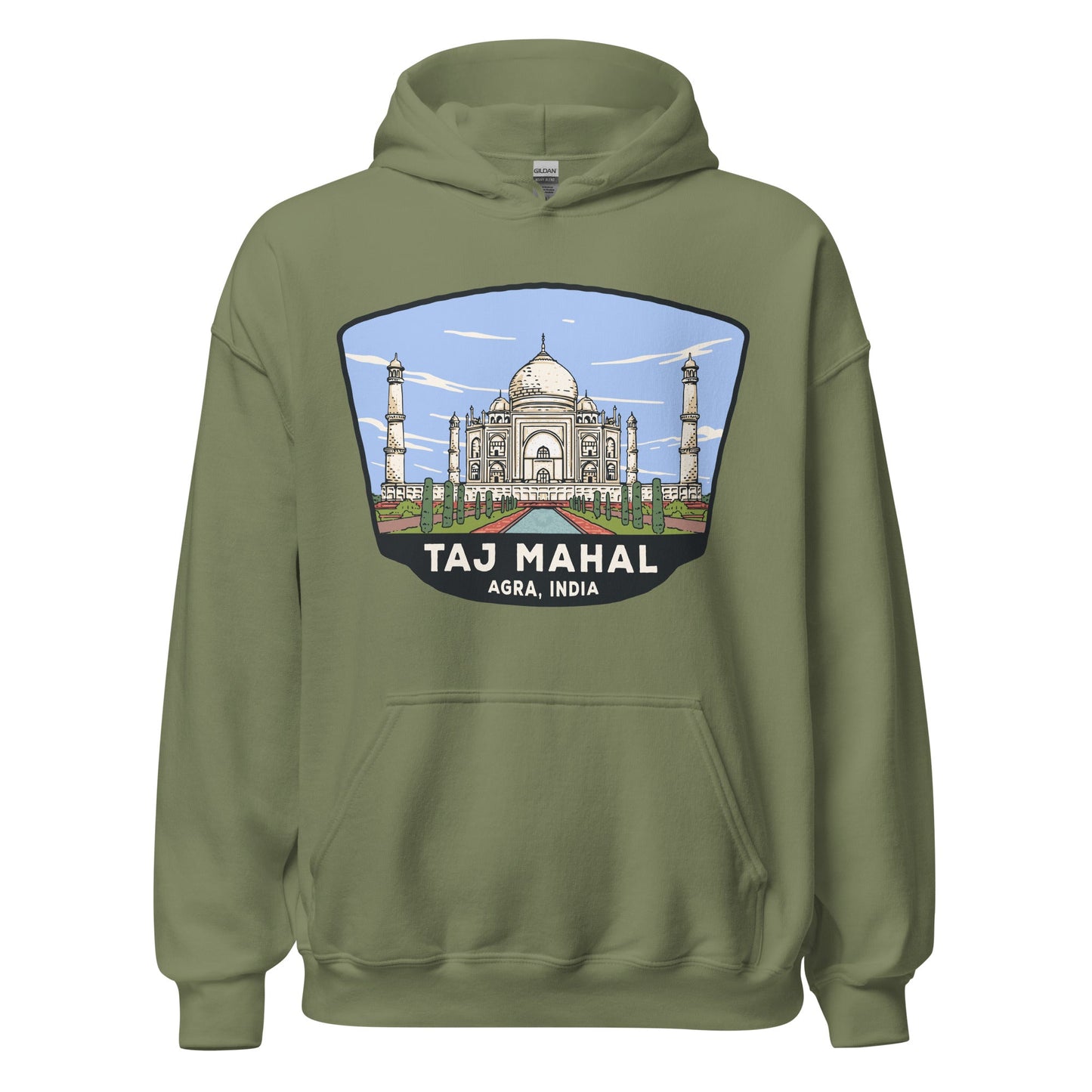 Taj Mahal Unisex Hoodie Military Green / S Landmark