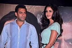 Khan with Katrina Kaif at the launch of Ek Tha Tiger ' s first song 'Mashallah'