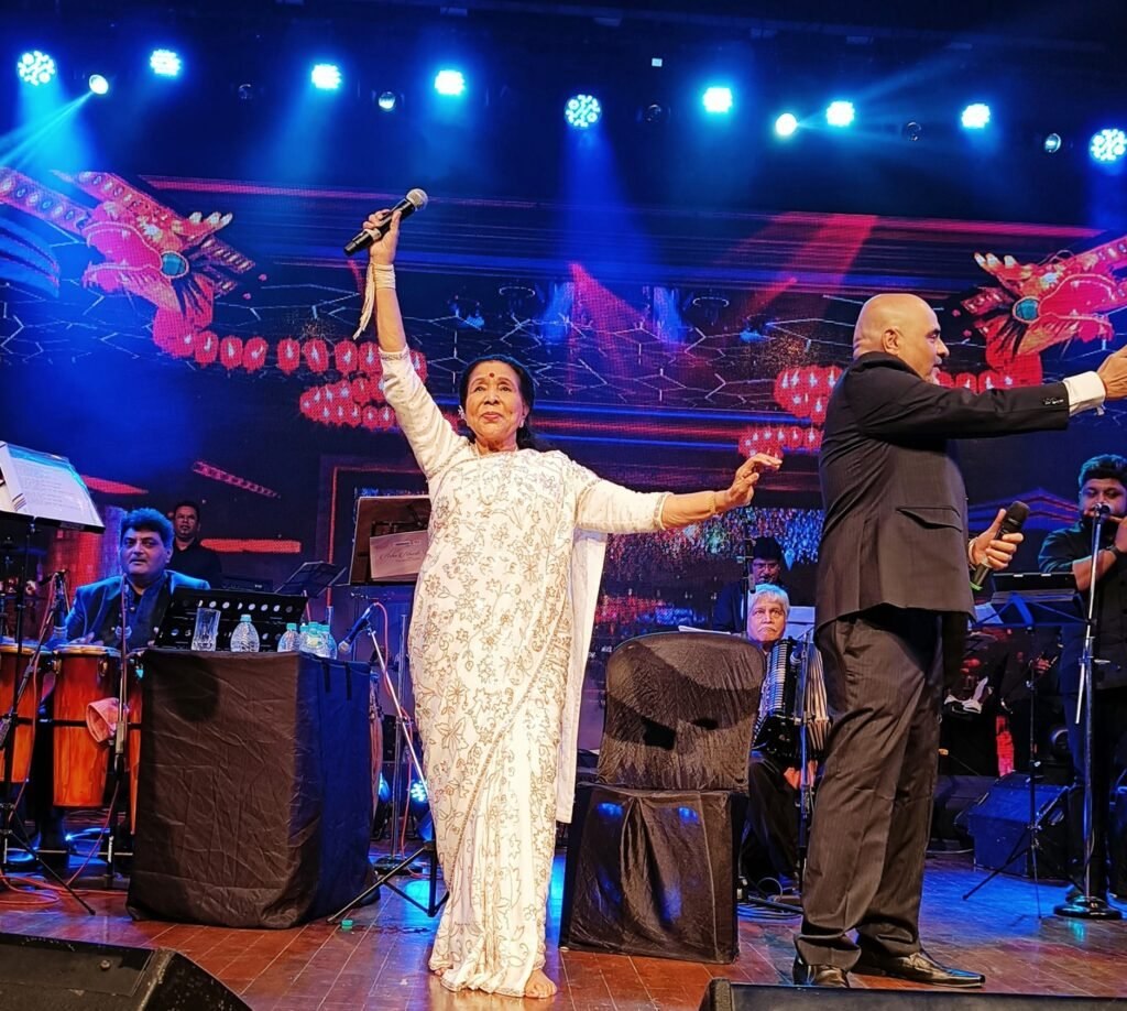 Performing with her band in Mumbai.